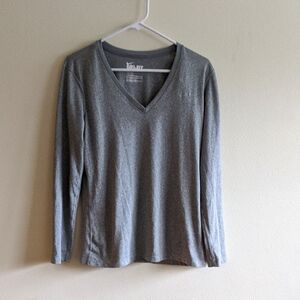Nike Gray V-Neck Long Sleeve Top M